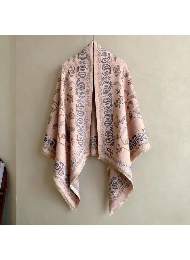 تشيندا شال بنقش عتيق ملمس الكاشمير لون وردي عقيق | سميك ودافئ | 70×185 سم - Image 2